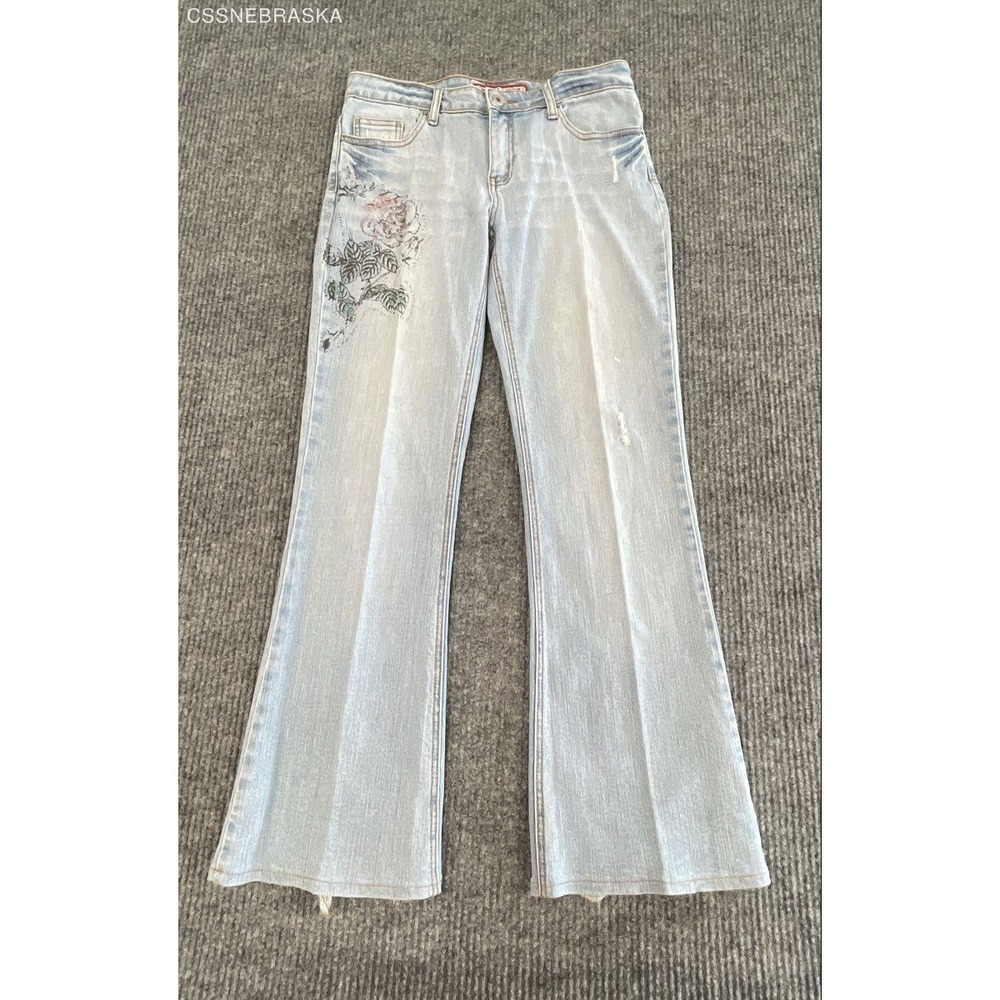 Vanilla Star Blue Vintage Women's Y2K Embroidered Flare Jeans Light Wash Size 11